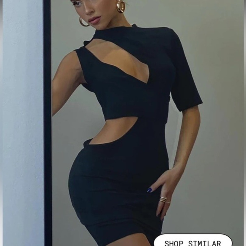 Lioness Wylde Mini Dress Women Size 6 Black Asymmetrical Cut Out Bodycon NWT